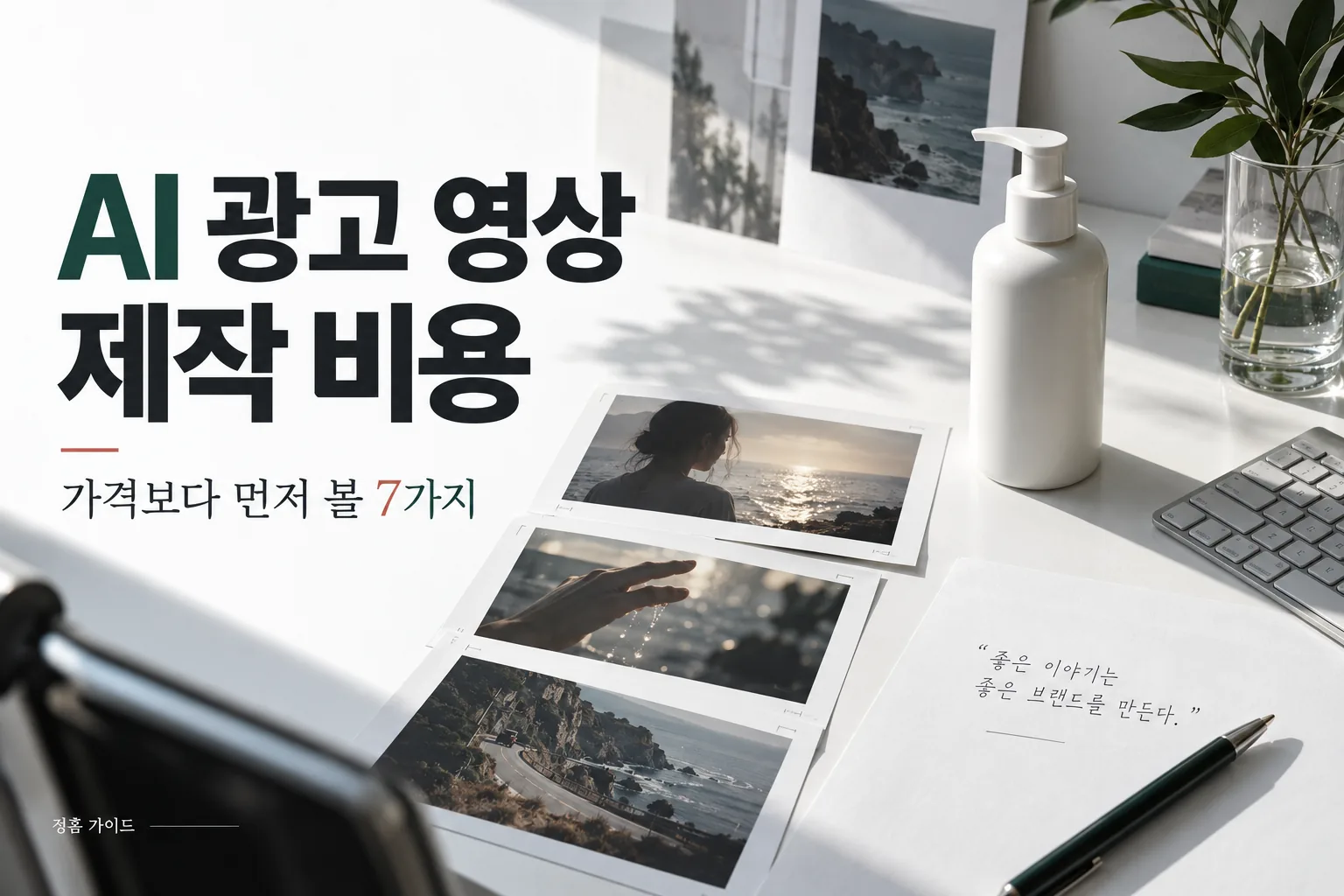 AI 광고 영상 제작 비용을 비교하기 위한 제품 사진과 장면 기획 자료, 가격보다 먼저 볼 7가지