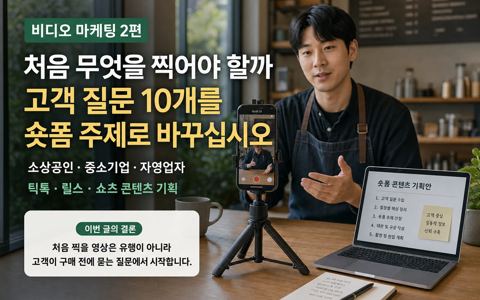 비디오 마케팅 2편 처음 무엇을 찍어야 할까 고객 질문 10개를 숏폼 주제로 바꾸라는 메시지 이미지