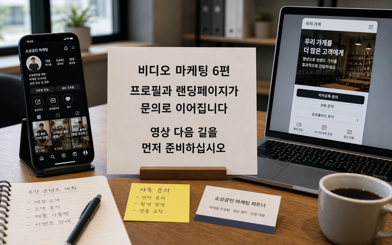 비디오 마케팅 6편 프로필과 랜딩페이지가 문의로 이어진다는 메시지 이미지